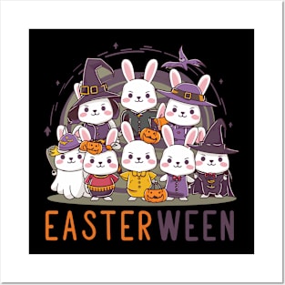 Cute Bunnies in Costumes Easterween Celebration Posters and Art